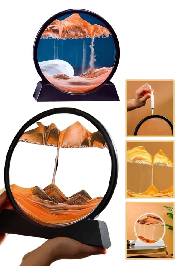 Kum Saati Yuvarlak Şık Kum Tablosu Dekoratif Kum Sulu Kum Saati - Görsel 4