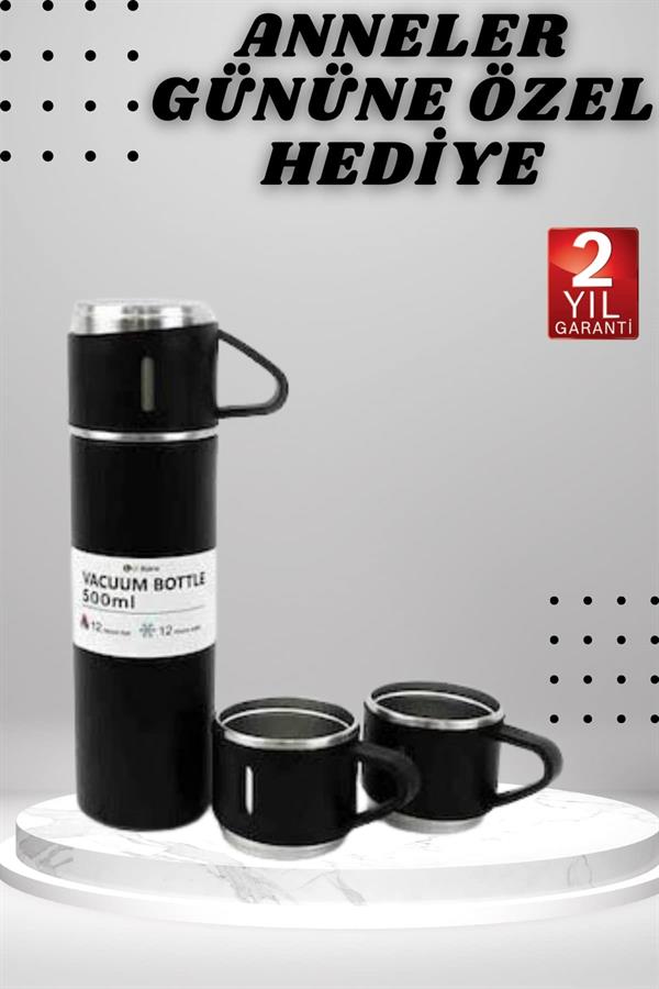 3 Bardaklı Termos Seti Anneler Gününe Özel Hediye Taşınabilir Sızdırmaz Isı Koruyucu - Görsel 2