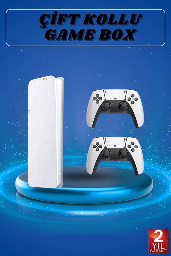 3D Çift Oyun Kollu 4K HD Ekran Nostaljik 20.000 Oyunlu Beyaz Game Box - Görsel 2