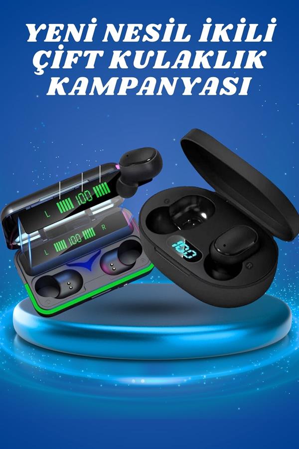 İkili Bluetooth Kulaklık Dijital Göstergeli Uzun Pil Ömrü Yüksek Ses Kaliteli - Görsel 2