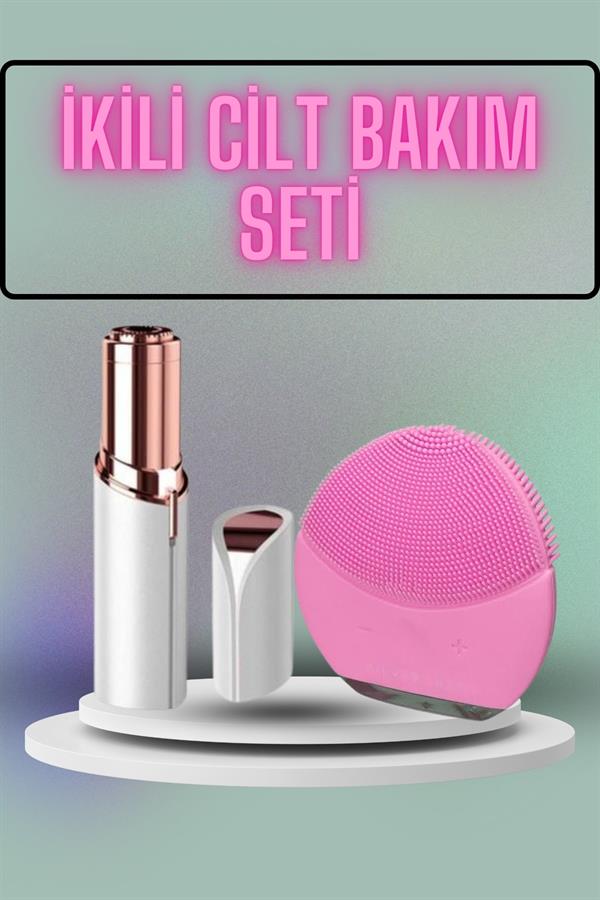 KAŞ BIYIK VE YÜZ EPİLASYON ALETİ VE TİTREŞİMLİ YÜZ TEMİZLEME MASAJ ALETİ İKİLİ SET - Görsel 2