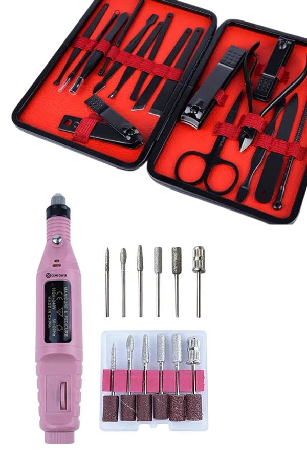 Elektrikli Manikür Pedikür Seti İkili Set 17 Parça Tırnak Bakımı Nasır Temizleme Tırnak Şekillendirme - Görsel 3