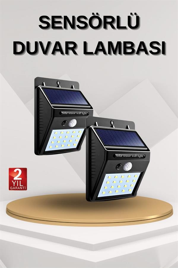 Solar Sensörlü Duvar Lambası Bahçe Lamba 20 Led Işık - Görsel 2