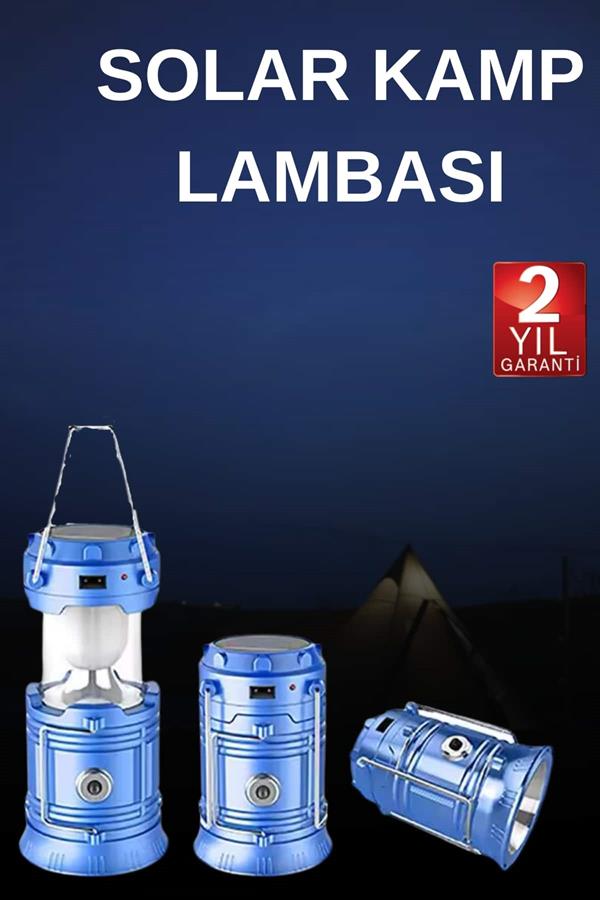 Solar Şarjlı Kamp Lambası Güneş Enerjili Kızaklı Kamp Feneri Çadır Feneri Led Işıldak - Görsel 2