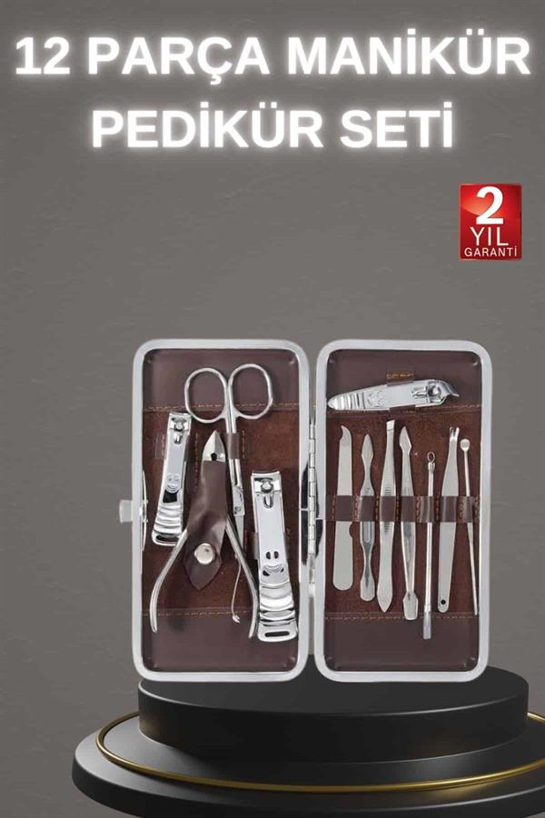 12 Parça Paslanmaz Çelik Kompakt ve Taşınabilir Manikür Makası Tırnak Makası - Görsel 2