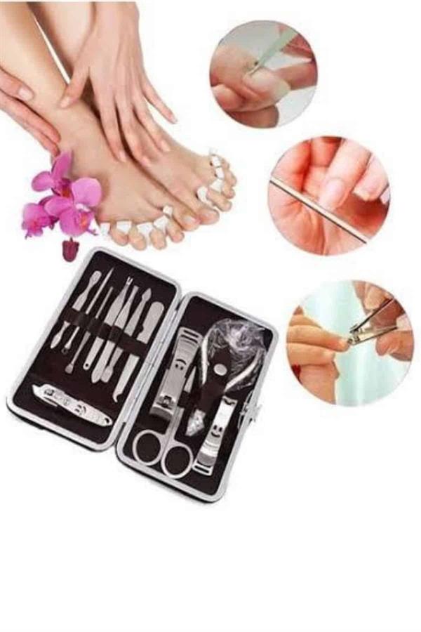 12 Parça Paslanmaz Çelik Kompakt ve Taşınabilir Manikür Makası Tırnak Makası - Görsel 3