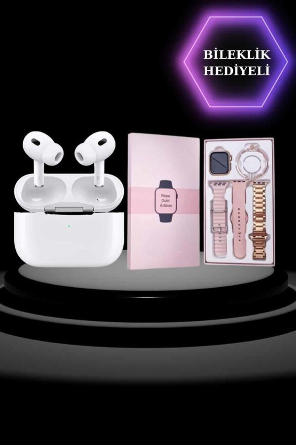 3 Kordonlu Pembe Amoled Ekran Akıllı Saat ve Yeni Nesil Pro Kablosuz Bluetooth Kulaklık ANC/ENC - Görsel 3