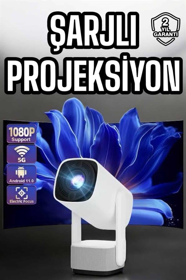 Şarjlı Projeksiyon Oyun Sinema Projektörü 4K HD Görüntü Kaliteli - Görsel 2