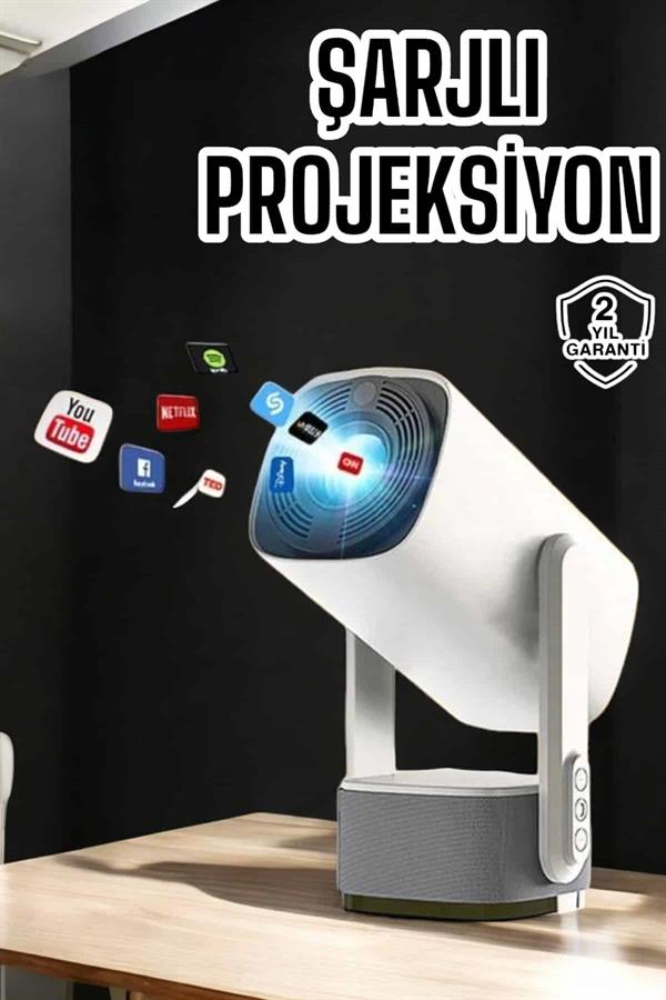 Akıllı Projeksiyon Powerbankli Taşınabilir Sinema Projektörü 4k HD Kaliteli - Görsel 2