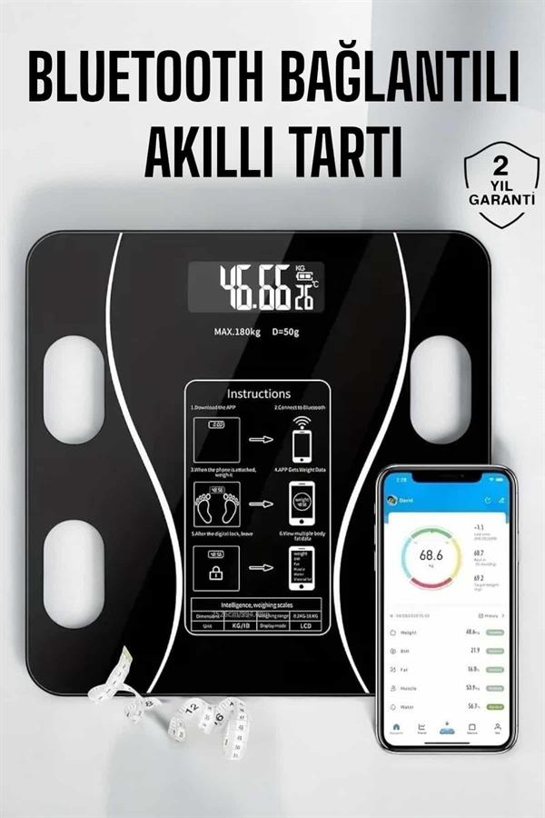 Akıllı Tartı Bluetooth Bağlantılı Yağ Ölçebilen Tartı Yeni Nesil - Görsel 2