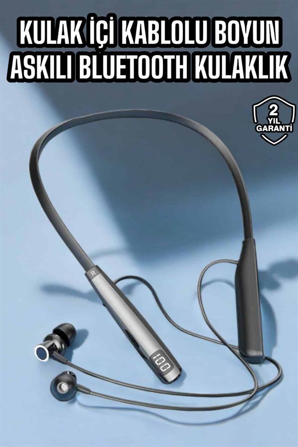 Boyun Askılı Bluetooth Kulaklık Uzun Şarj Süreli Dijital Göstergeli Kablolu - Görsel 2