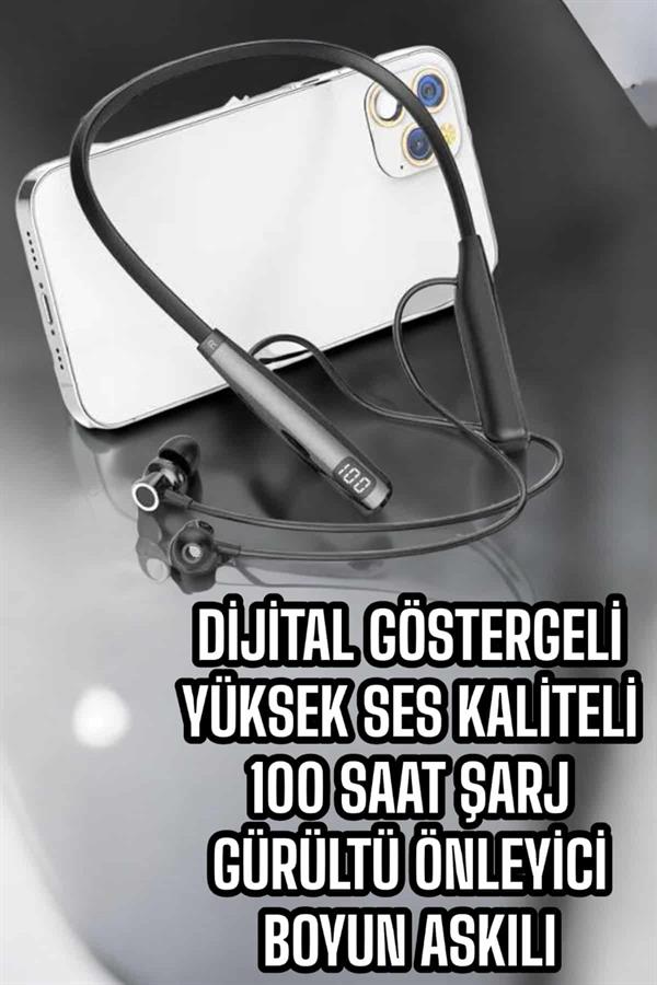 Boyun Bantlı Bluetooth Kulaklık Yüksek Ses Kaliteli 100 Saat Kulaklık - Görsel 4