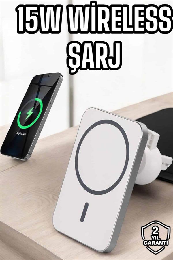 araç uyumlu Kablosuz 15W Taşınabilir Şarj Aleti Çift Kablo - Görsel 2