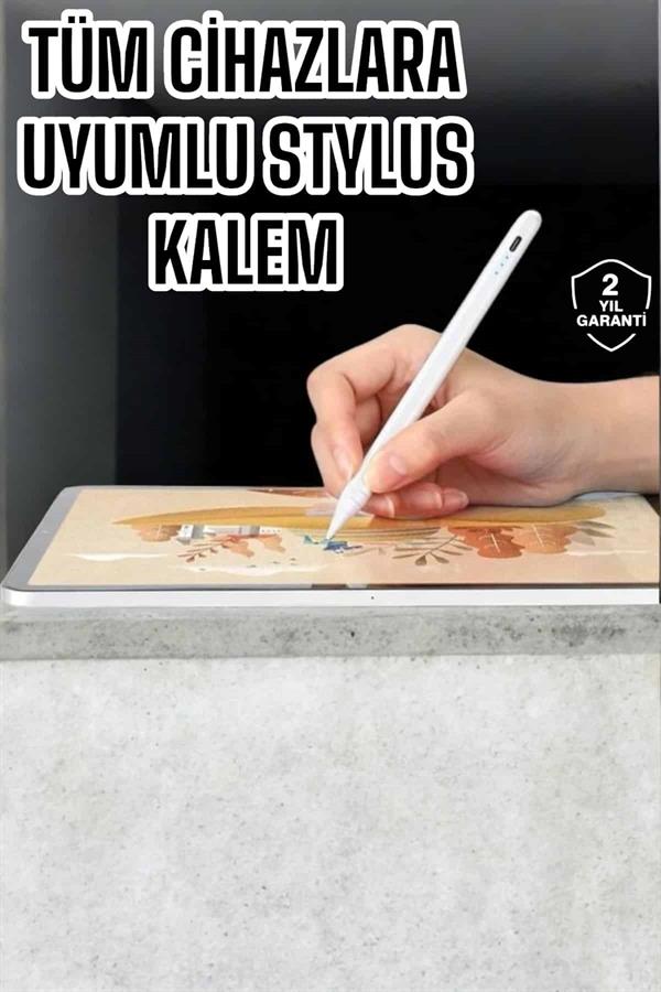 Dokunmatik Kalem Beyaz Şarjlı Yedek Uçlu Android ve İOS Uyumlu - Görsel 2