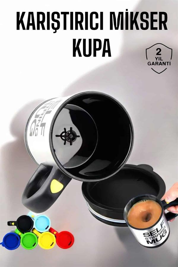 Yazılı Kupa Kendi Kendini Karıştıran Mikser Kupa Termos Bardak - Görsel 2