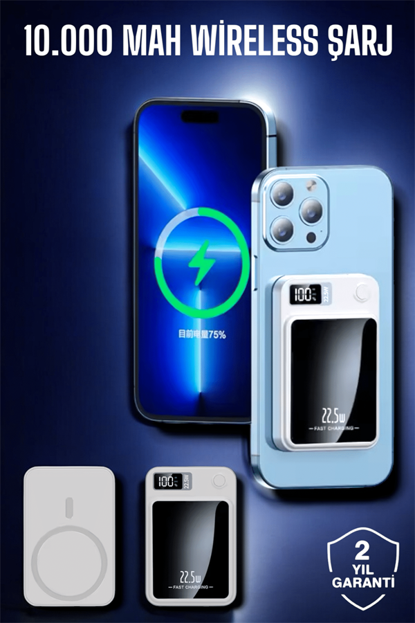 22.5W Magsafe Kablosuz Şarjlı Powerbank Dijital Ekran ve Hızlı Şarj - Görsel 2