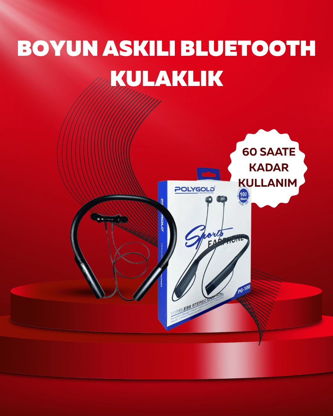 Polygold PG-100 Bluetooth 5.0 Boyun Bantlı Kulaklık – 50 Saat Konuşma Süresi Type-C Şarj