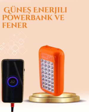 Gold Silver Güneş Enerjili Powerbank Işıldak – 10000 mAh Taşınabilir Suya Dayanıklı 32 LED