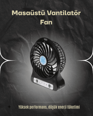 Şarjlı USB Fan – Masaüstü Mini Vantilatör Taşınabilir Işıklı 3 Kademeli Sessiz