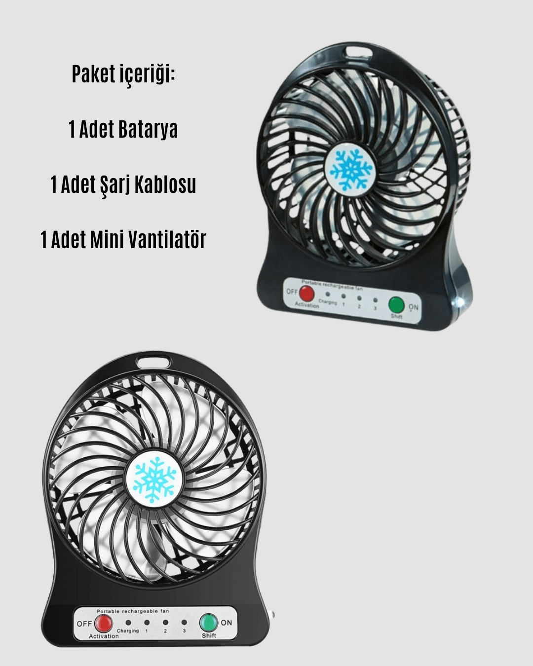 USB Girişli Taşınabilir Masaüstü Mini Fan – 3 Kademeli Hız Şarjlı Işıklı Sessiz Çalışma - Görsel 4