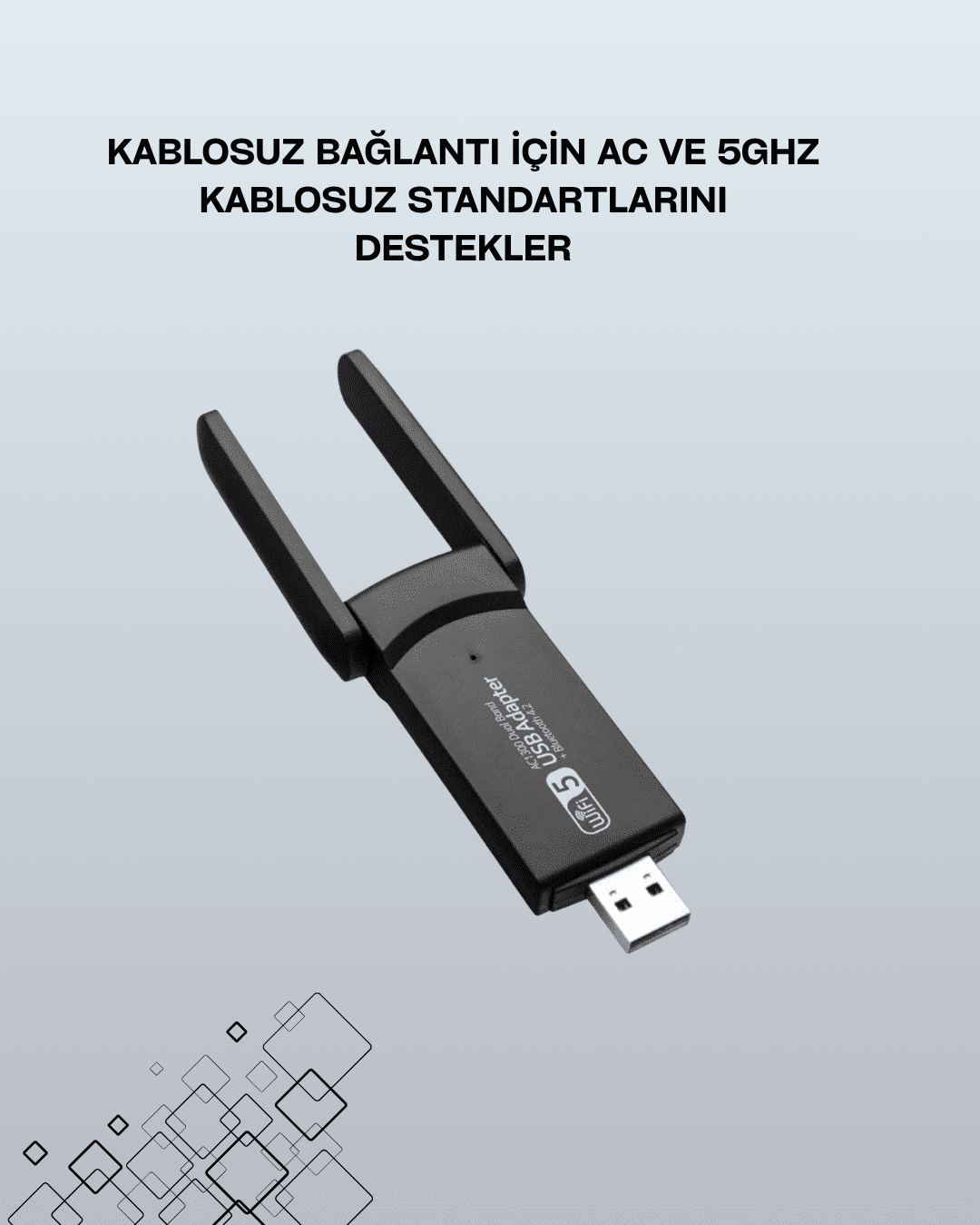 Yüksek Hızlı 1200 Mbps Çift Bant USB WiFi Adaptör – Güçlü Sinyal Geniş Uyumluluk - Görsel 2