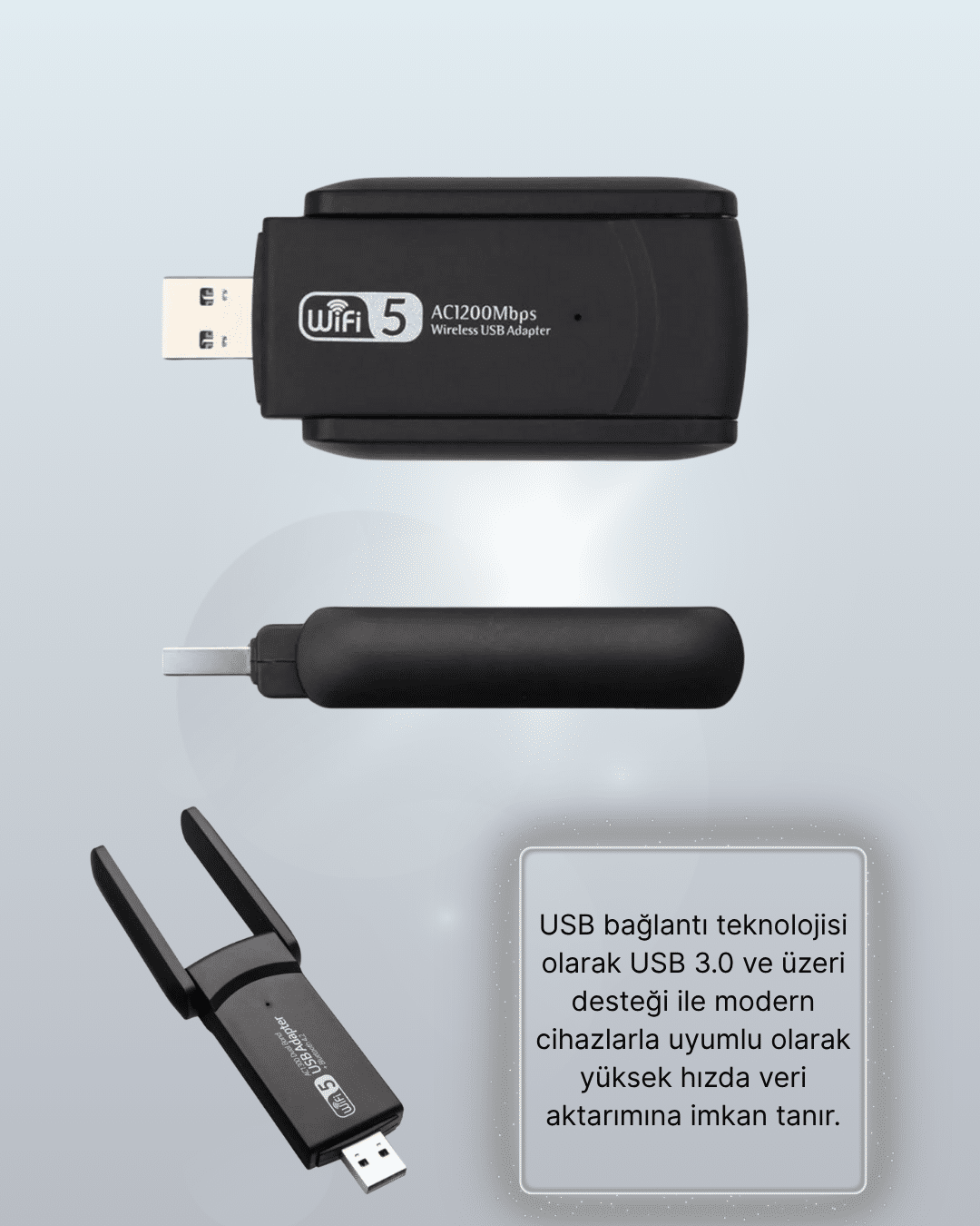 Yüksek Hızlı 1200 Mbps Çift Bant USB WiFi Adaptör – Güçlü Sinyal Geniş Uyumluluk - Görsel 5