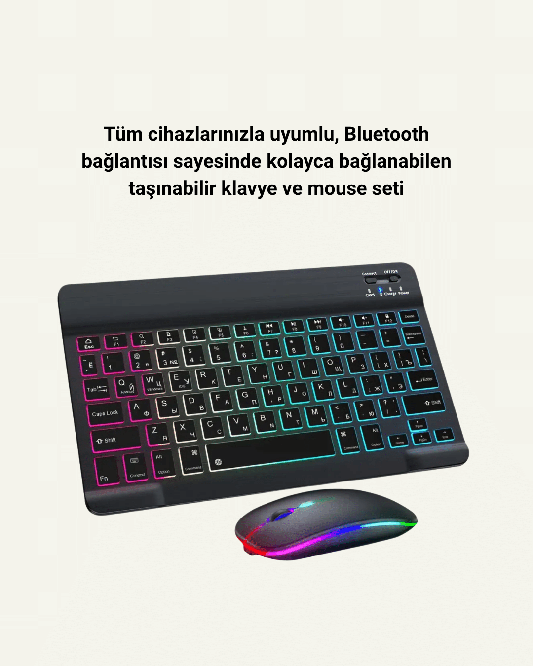Tüm Cihazlarla Uyumlu RGB Işıklı Kablosuz Klavye ve Mouse Seti - Görsel 2