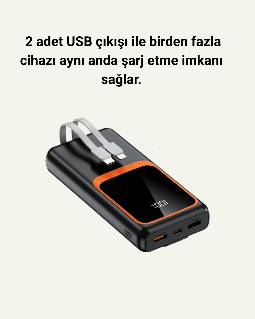 20000 mAh Powerbank | Çok Kablolu Dijital Göstergeli Yüksek Hızlı Şarj Cihazı - Görsel 4