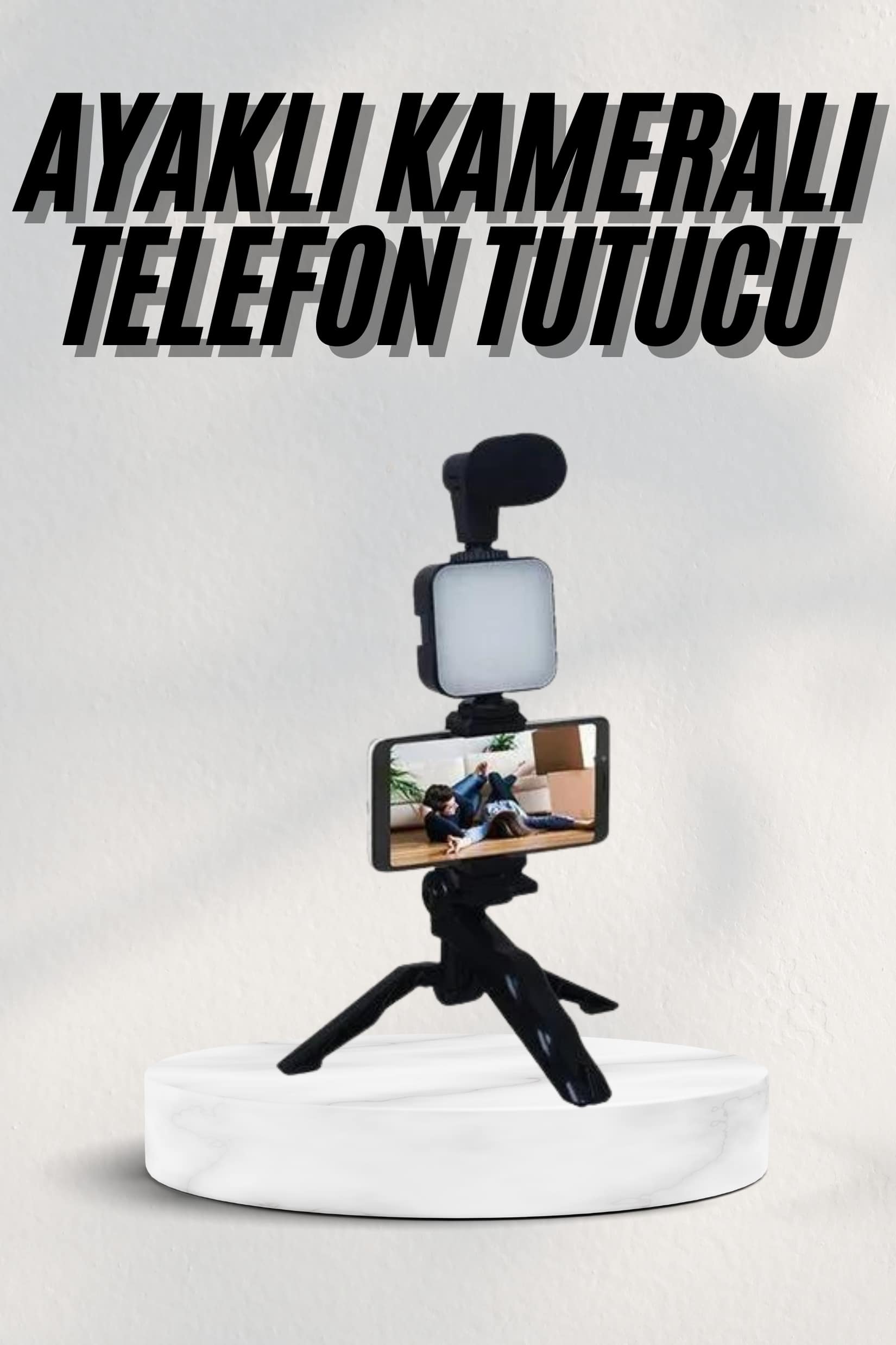 Telefon Tutucu Led Işıklı Kumandalı Mikrofon Telefon Vlog Video Kayıt