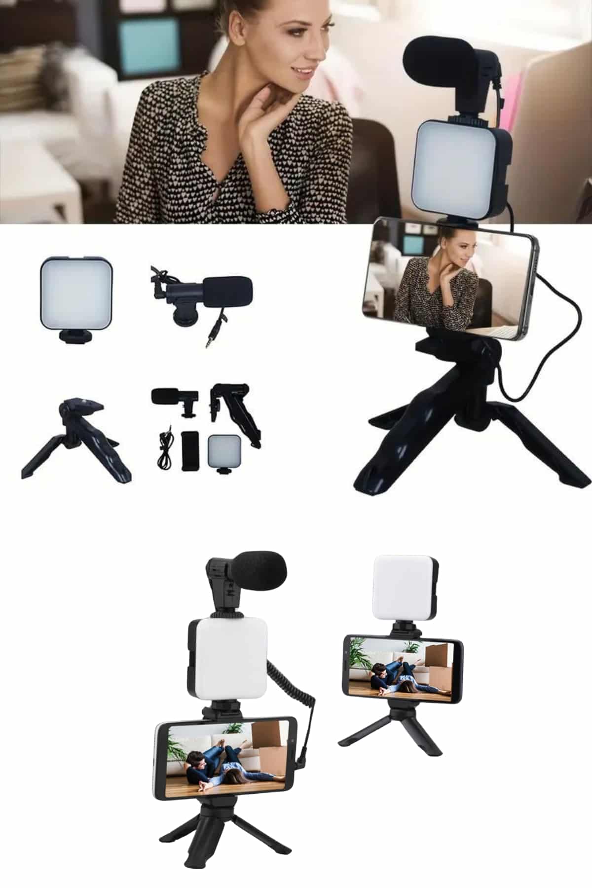 Telefon Tutucu Mikrofonlu Işıklı Youtuber Video Kayıt - Görsel 5