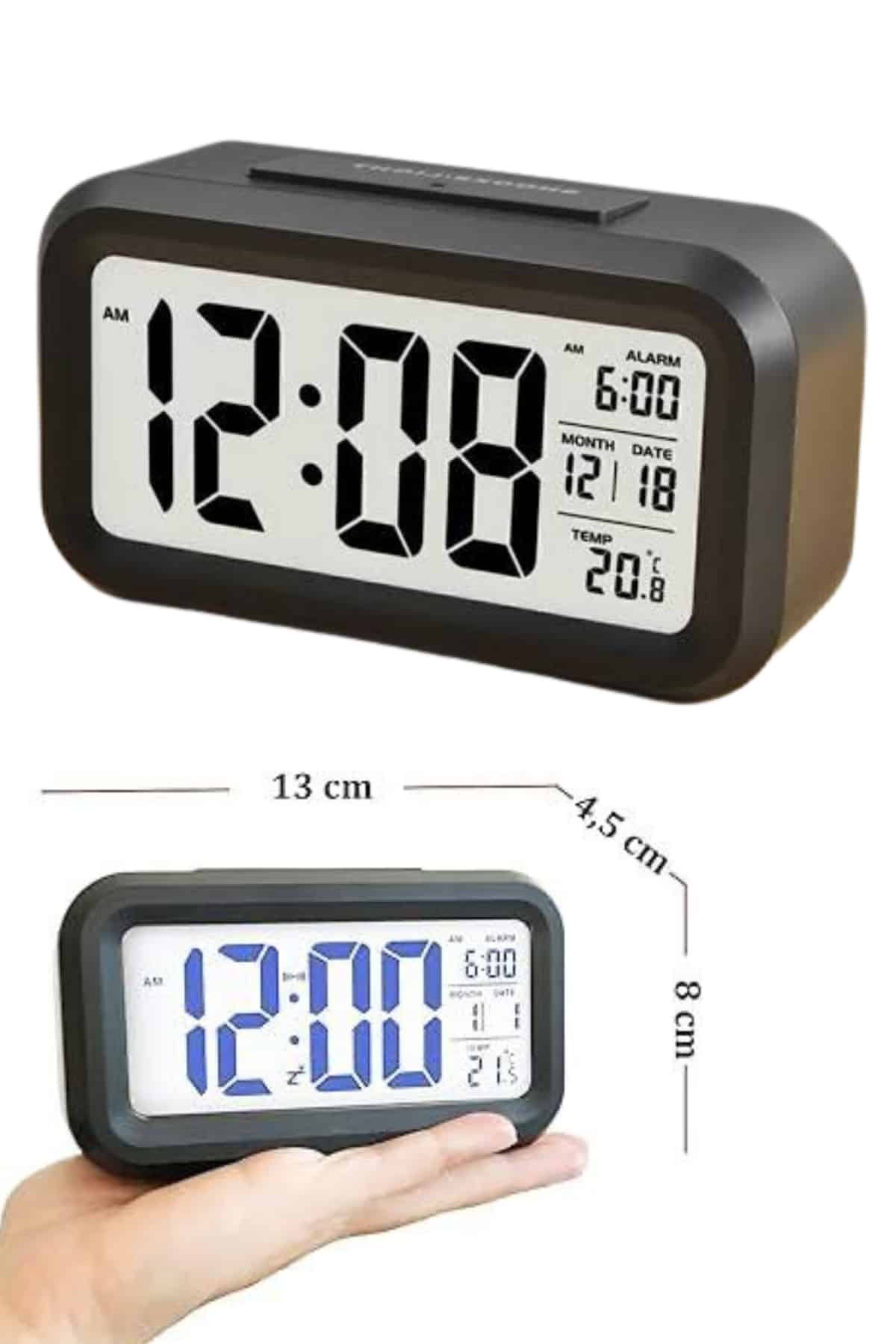 Dijital Masa Saati Termometre Takvim Led Ekran Pilli Ev Ofis Masası - Görsel 3