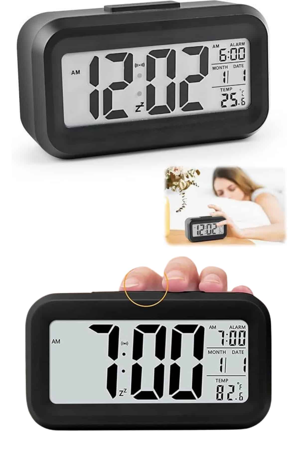 Dijital Masa Saati Termometre Takvim Led Ekran Pilli Ev Ofis Masası - Görsel 4