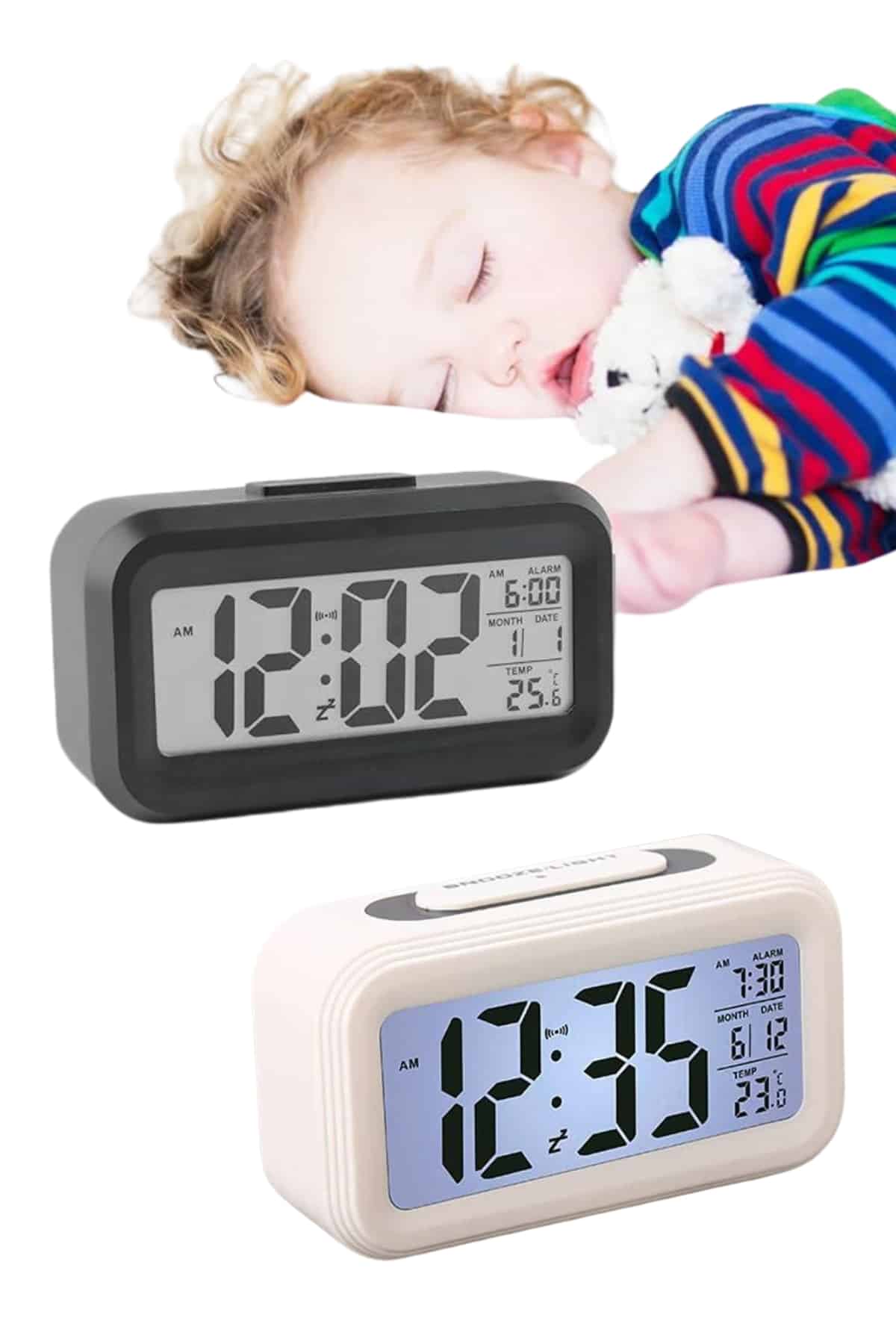 Gece Dijital Masa Saati Dijital Alarmlı Led Ekran Pilli Çalar Saat - Görsel 4