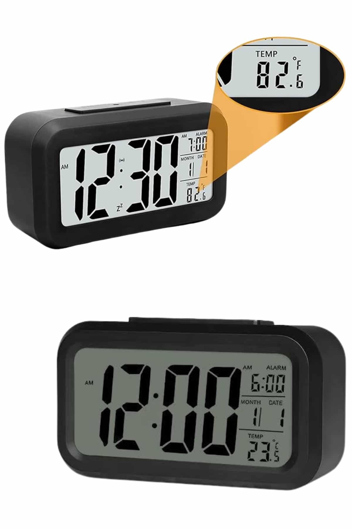 Işıklı Dereceli Masa Ofis Saati Alarmlı Termometre Takvim Çalar Saat - Görsel 5