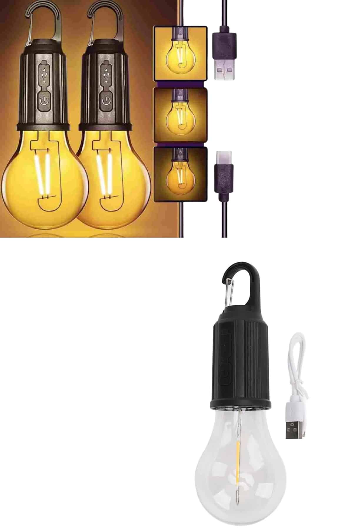 3 Farklı Mod LED'li Şarjlı Asma Kancalı Kamp Lambası Taşınabilir Ampul - Görsel 4