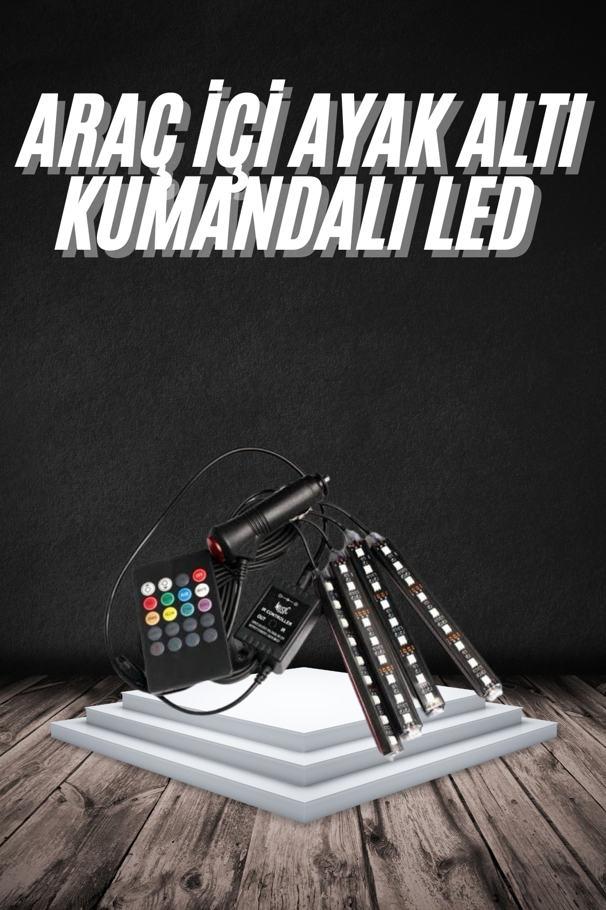 RGB Işıklı Araç İçi Aydınlatma Kumandalı 12'li Led Işık Renk Değiştirebilen