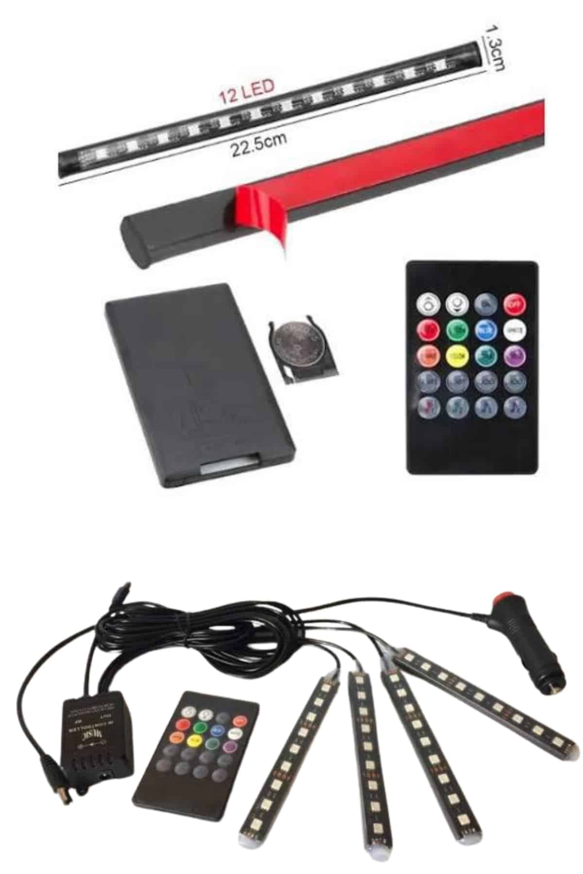 RGB Işıklı Araç İçi Aydınlatma Kumandalı 12'li Led Işık Renk Değiştirebilen - Görsel 4