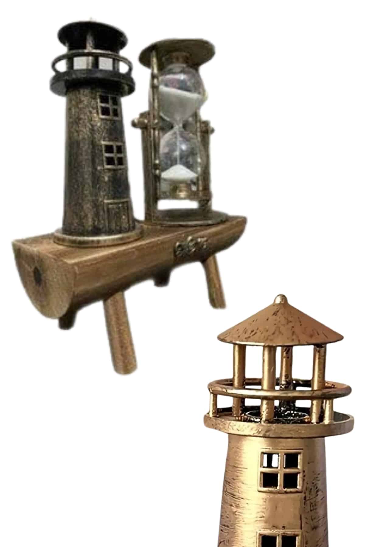 Hediyelik Eşya Retro Deniz Fenerli Kum Saati Ahşap Görünümlü Dekoratif Eşya - Görsel 2