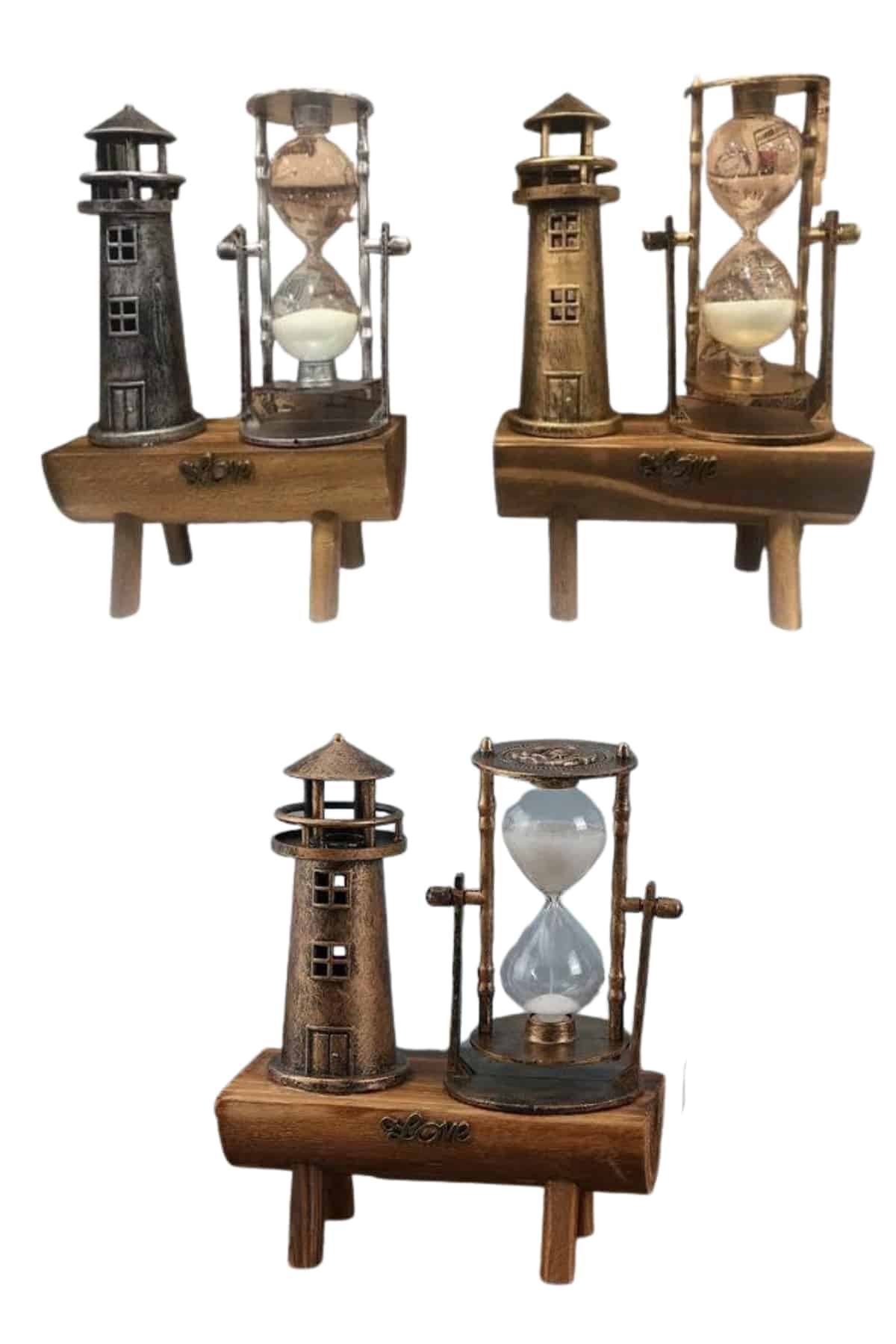 Hediyelik Eşya Retro Deniz Fenerli Kum Saati Ahşap Görünümlü Dekoratif Eşya - Görsel 3