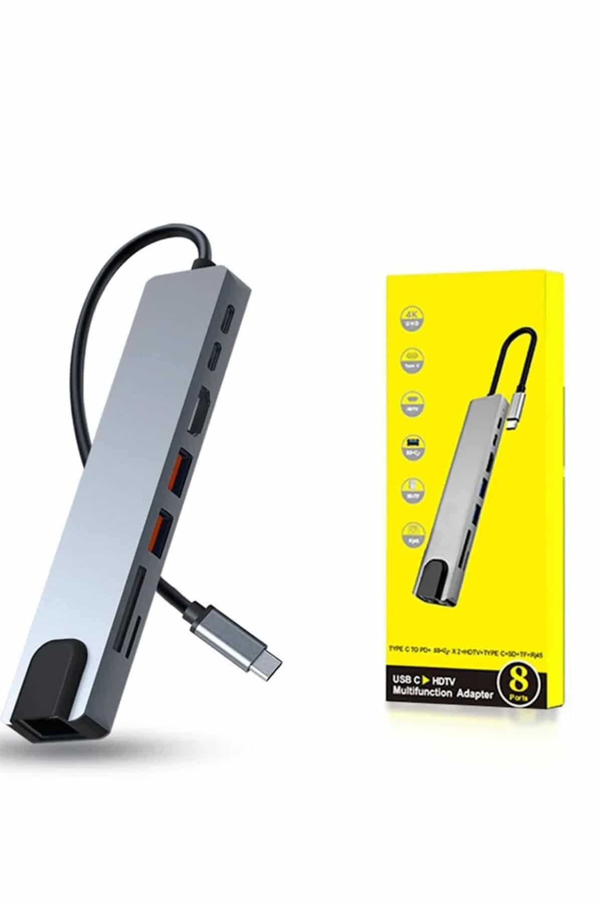 8 Portlu Macbook Çevirici Type C Hub SD TF USB Çoğaltıcı Ethernet - Görsel 4