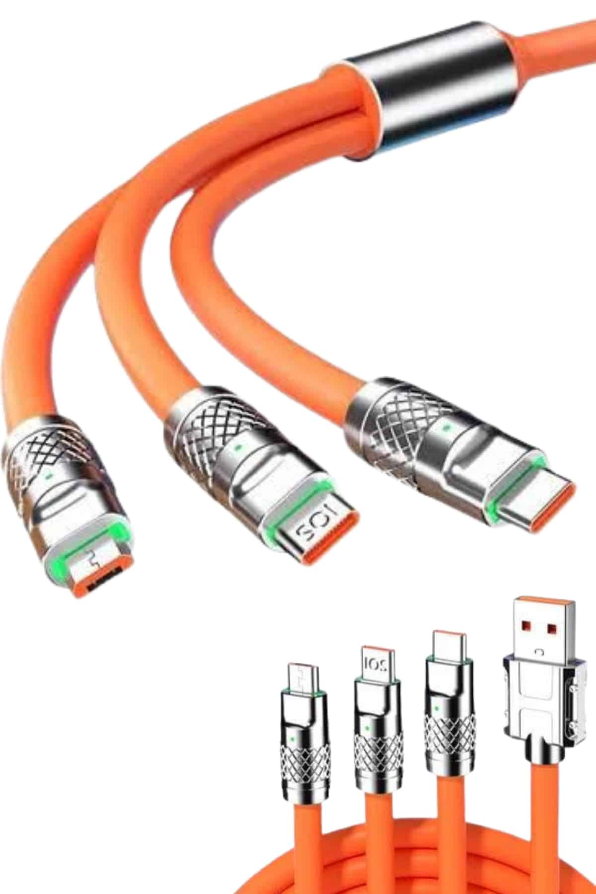 120W 3 İn 1 Uyumlu Silikon Şarj Kablosu Hızlı Şarj Kablosu - Görsel 2