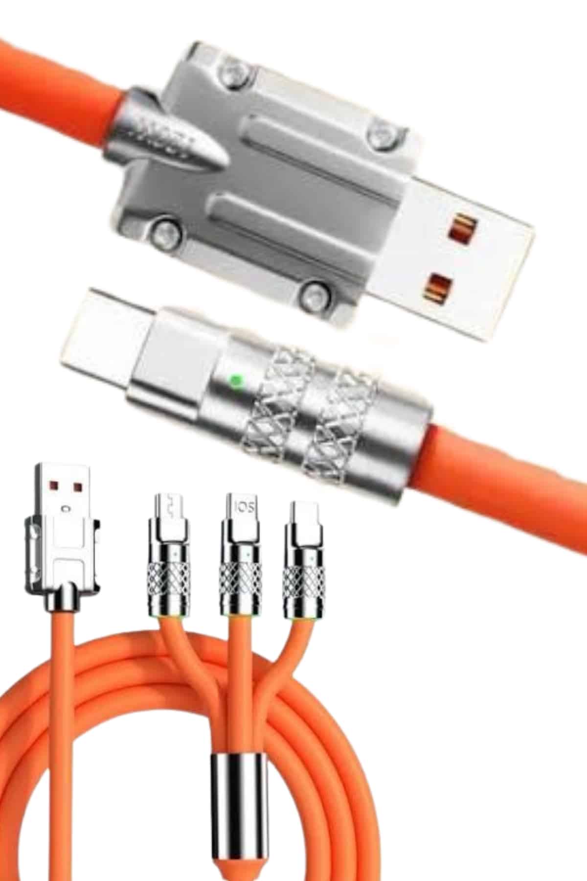 120W 3 İn 1 Uyumlu Silikon Şarj Kablosu Hızlı Şarj Kablosu - Görsel 3