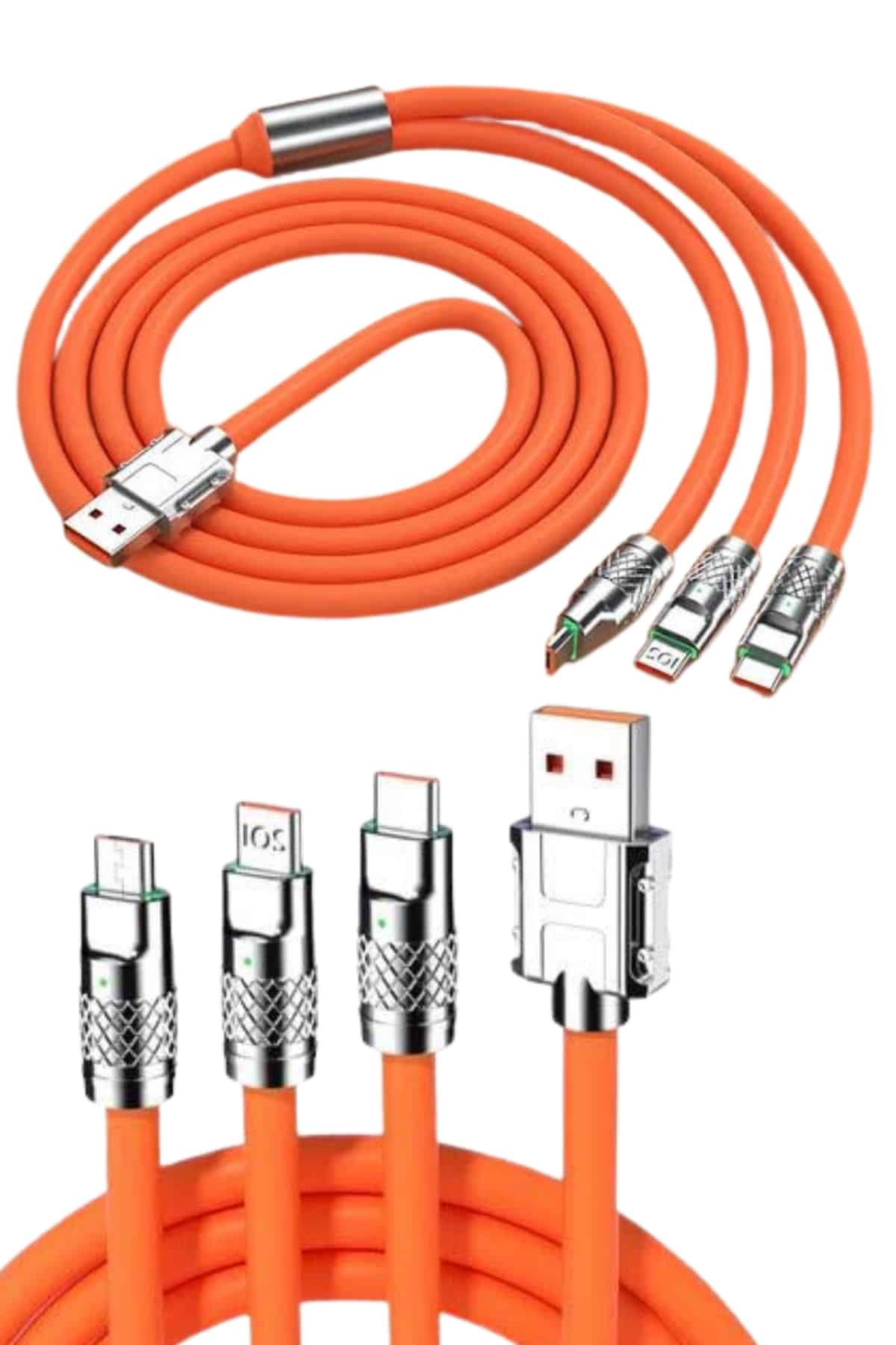 120W 3 İn 1 Uyumlu Silikon Şarj Kablosu Hızlı Şarj Kablosu - Görsel 5
