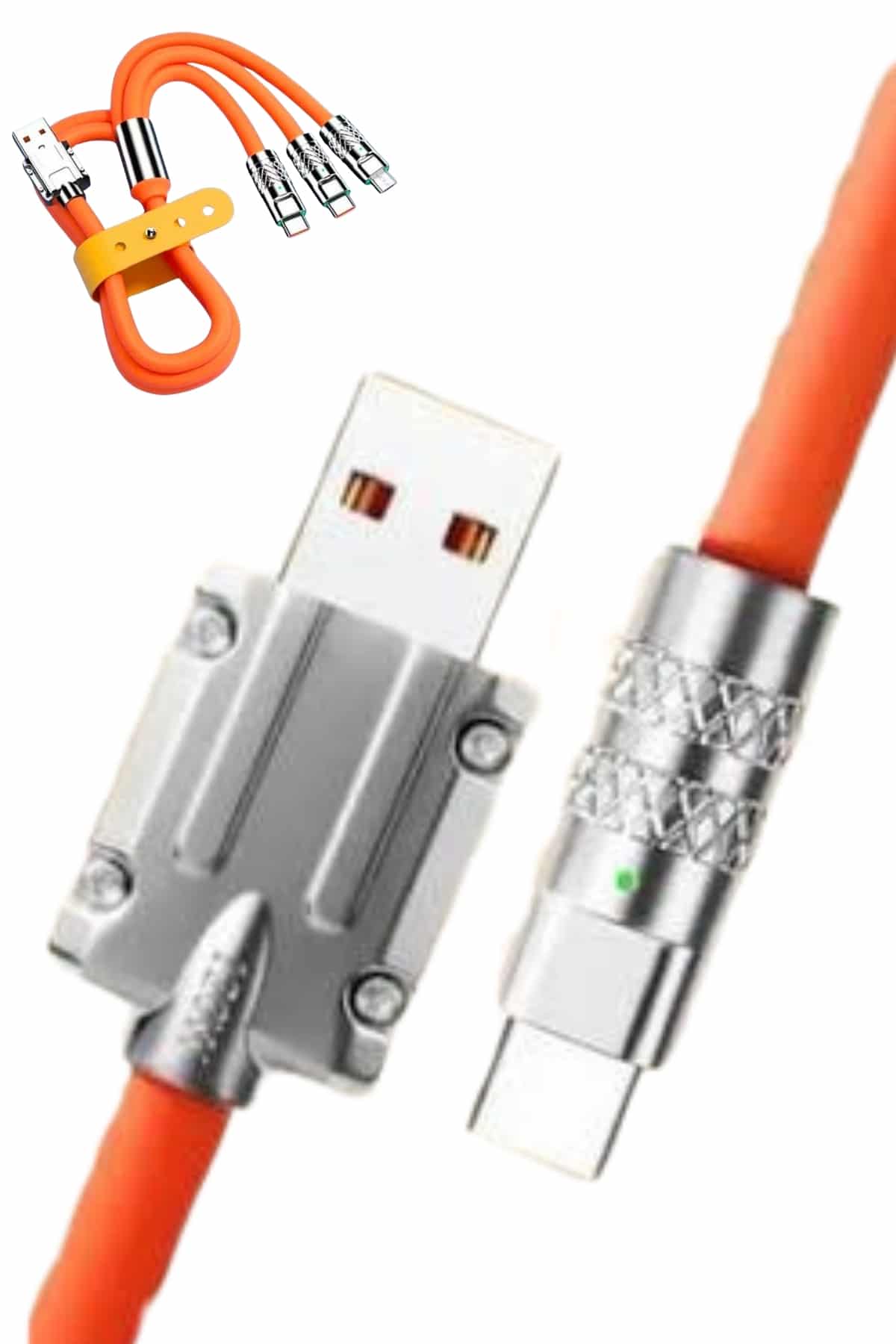 120W Silikon Metal Uçlu LED Işıklı 3 In1 Şarj Kablosu 1.2m - Görsel 5