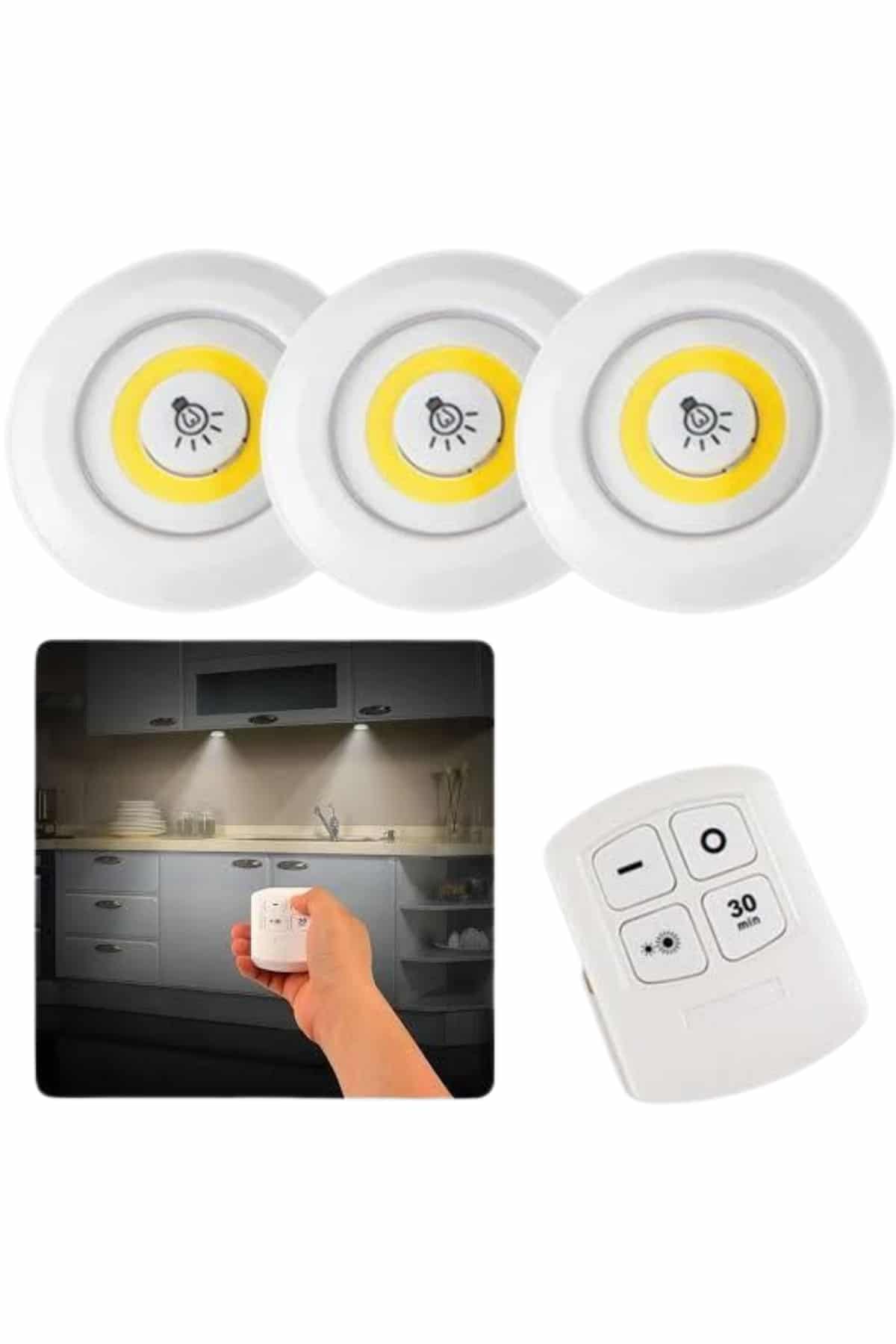 Dolap Işığı Mutfak Rafı Işığı Uzaktan Kumandalı 3 Lü Spot Led Lamba - Görsel 2