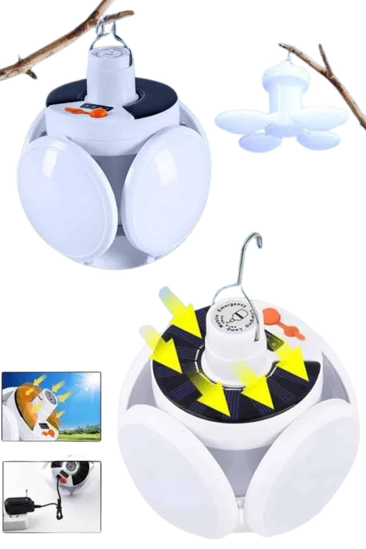 Katlanabilir Askılı Kamp Lambası 5 Kanatlı Pratik Güneş Enerjili - Görsel 2