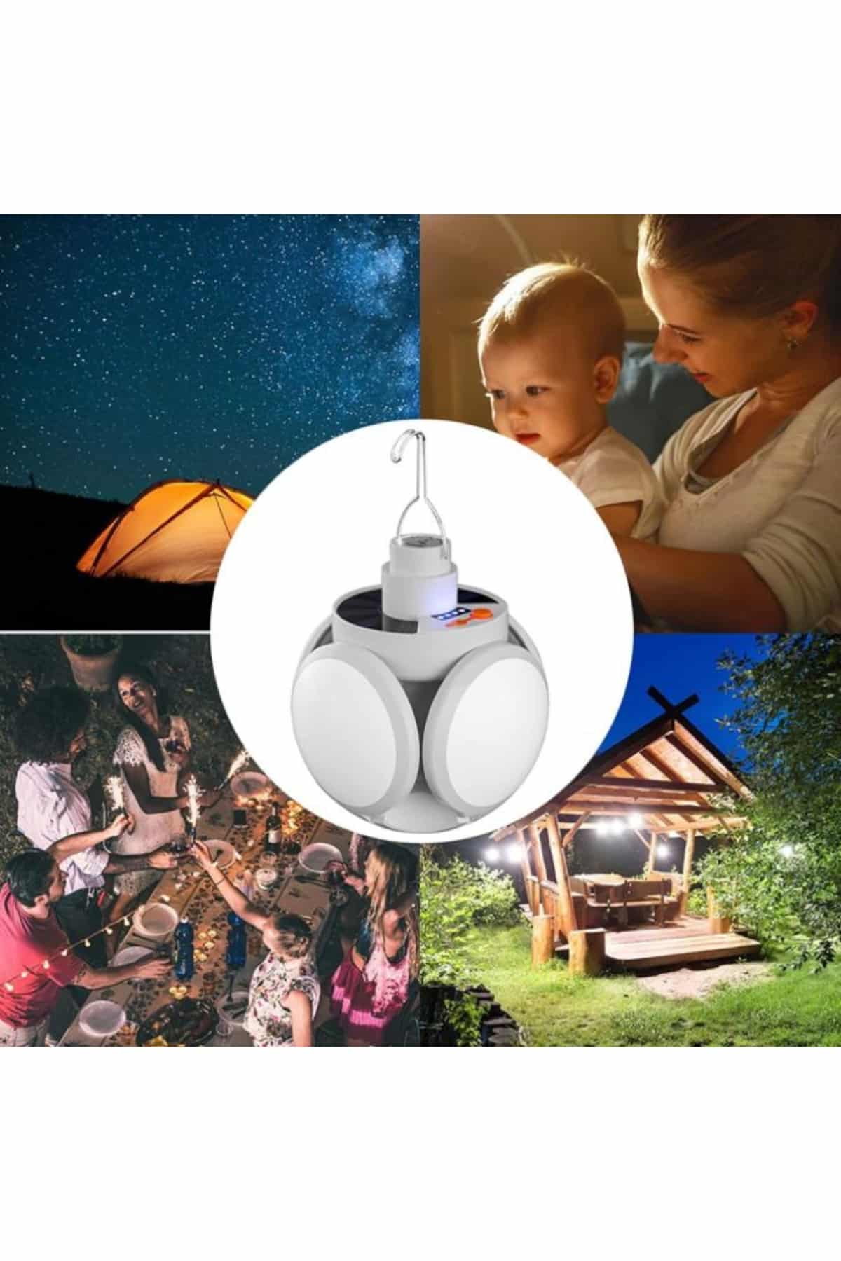 Katlanabilir Askılı Kamp Lambası 5 Kanatlı Pratik Güneş Enerjili - Görsel 3