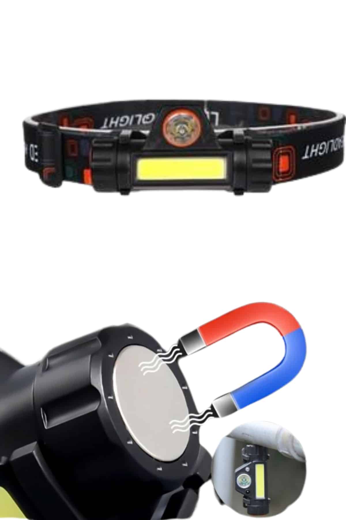 Ledli Şarjlı Kafa Lambası LED Şarjlı Su Geçirmez Kafa Feneri - Görsel 2