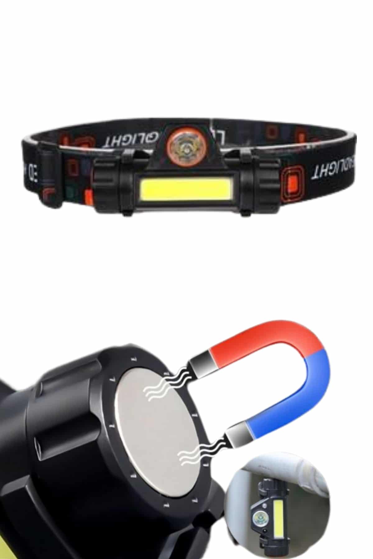 Kafa Lambası Çalışma Işığı Süper Parlak Mıknatıslı Lityum Lion Pilli - Görsel 5