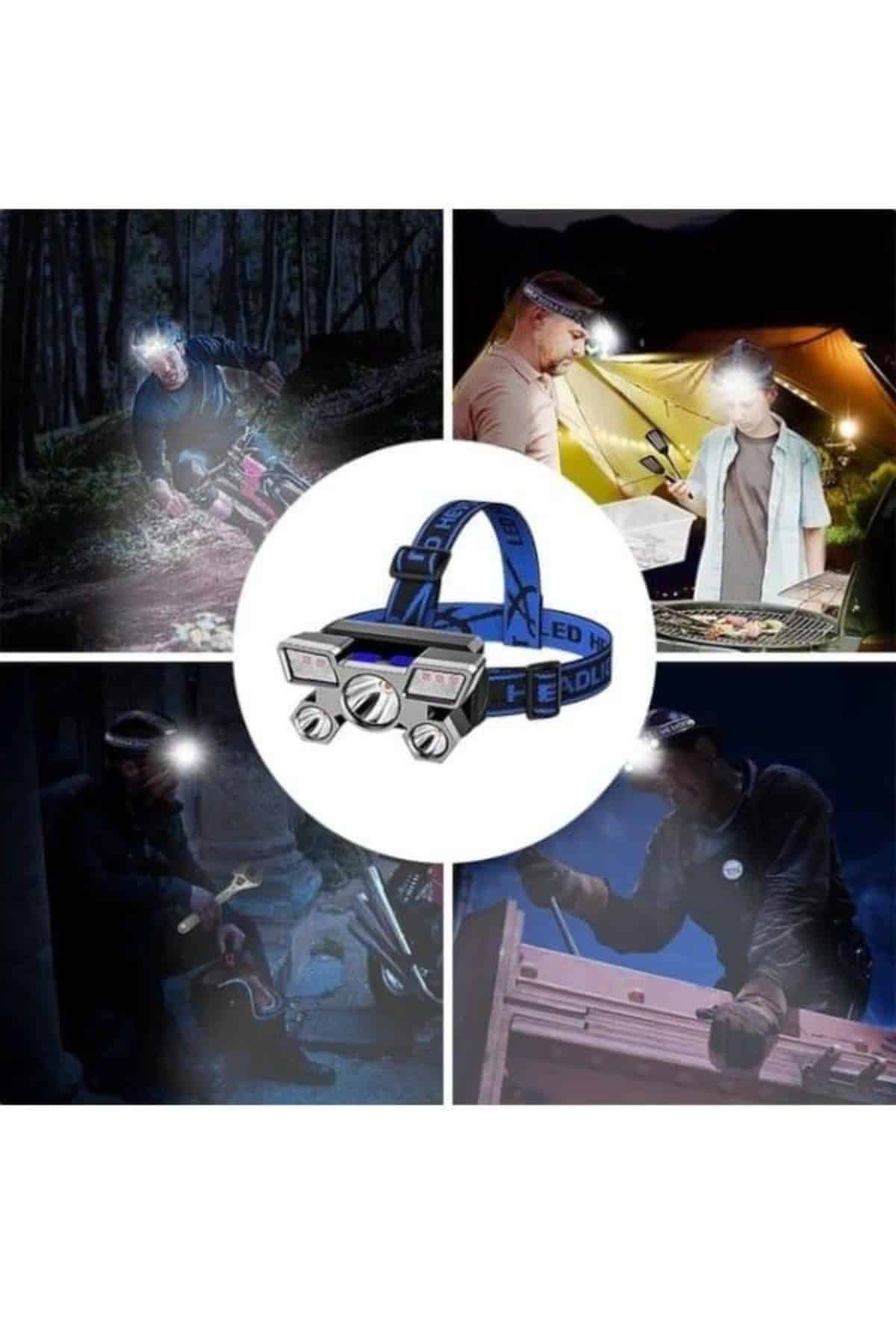 5 LED Far Şarj Edilebilir Güçlü Kafa Lambası Kamp Lambası 4 Modlu (Kopya) - Görsel 4